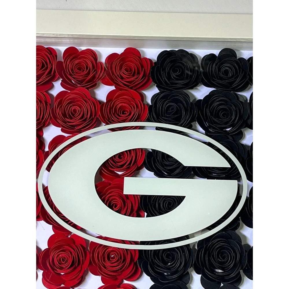 University‎ of Georgia Bulldogs Red Black Paper Rose Shadow Box Wall Art 8x8